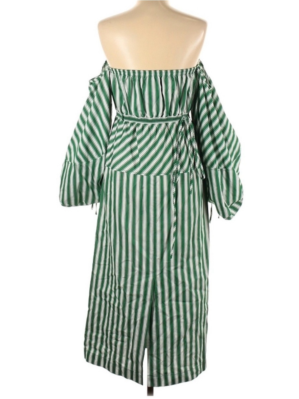 Rosie Assoulin Balloon-Sleeved Striped Cotton Strapless Midi Dress - Picture 5 of 8